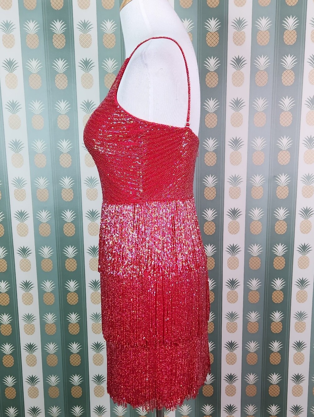 Ashley Lauren 4491 Beaded Fringe V-Neck Party Dress - Picture 4 of 8